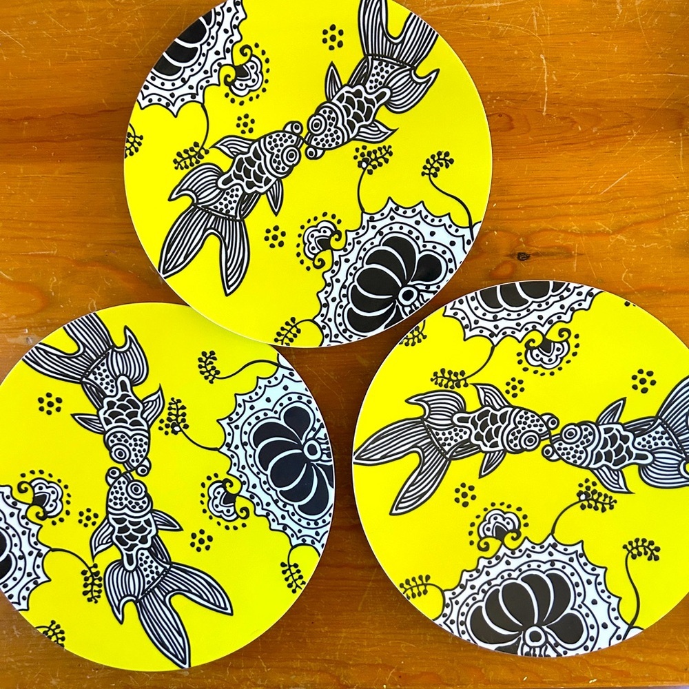 EUC 3 large Anthropologie melanine koi fish platters/plates. 12 inch. Beautiful - Picture 1 of 6